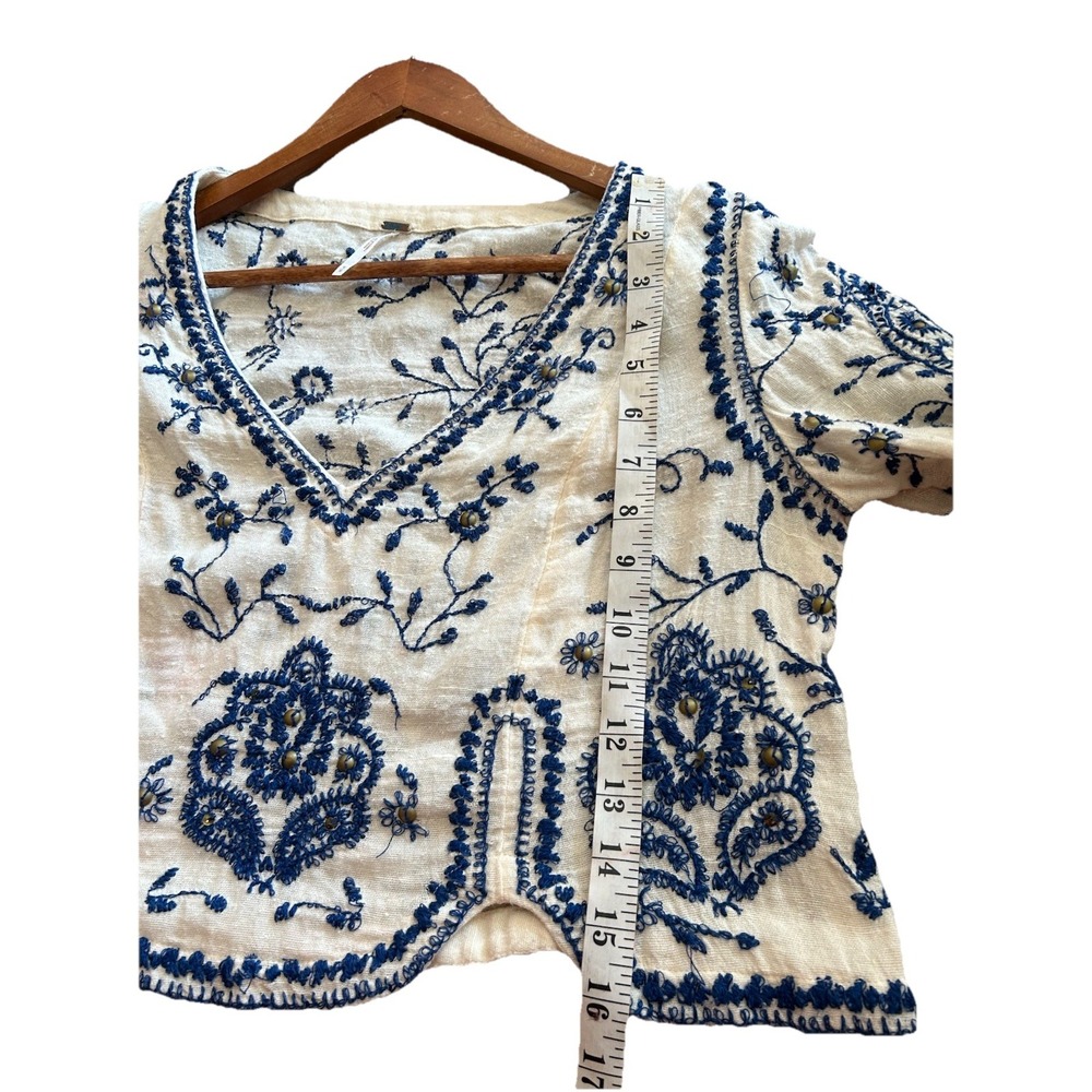 Free People VNeck Bell Sleeve Embroidered Top Tunic boho Festival Fairy Hippie M - Picture 10 of 10